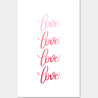 Love in Modern Calligraphy in Pink Gradient Posters and Art
